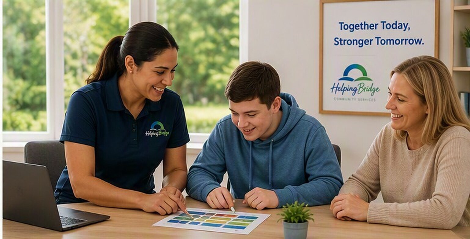HelpingBridge support worker helping a participant plan their NDIS goals